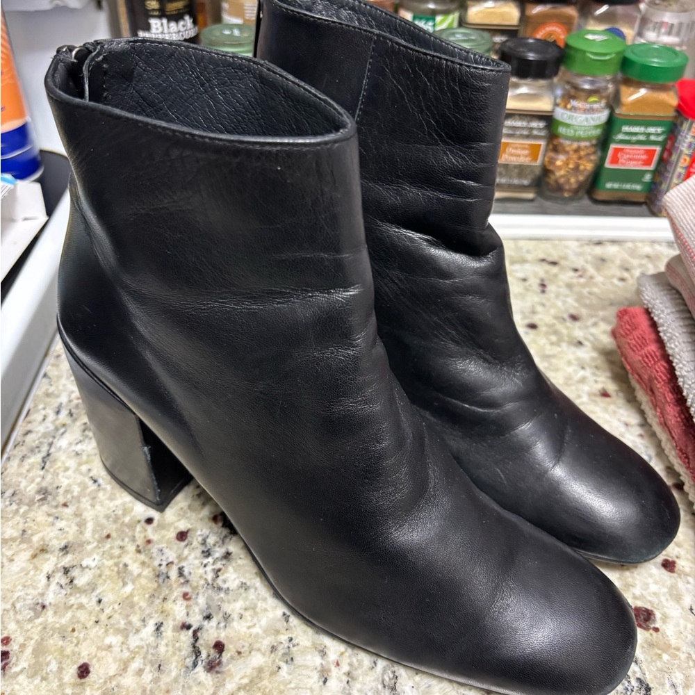 Stuart Weitzman Black “Bacari” Ankle Block Heel Booties